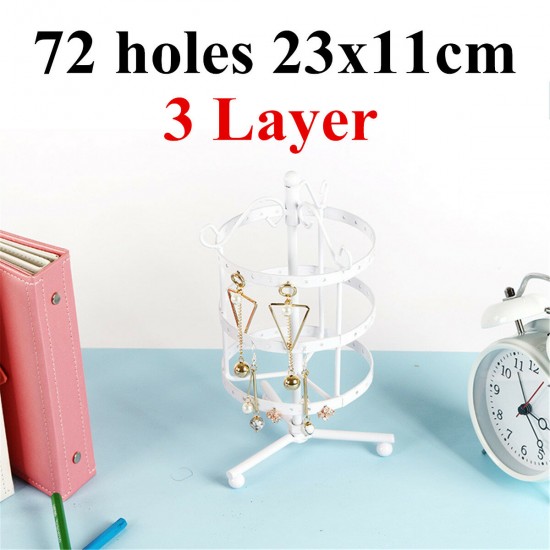 72 Holes 3 Layer Metal Earrings Rotating Display Rack Jewelry Organizer Holder Tools Kit