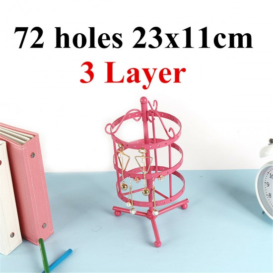 72 Holes 3 Layer Metal Earrings Rotating Display Rack Jewelry Organizer Holder Tools Kit