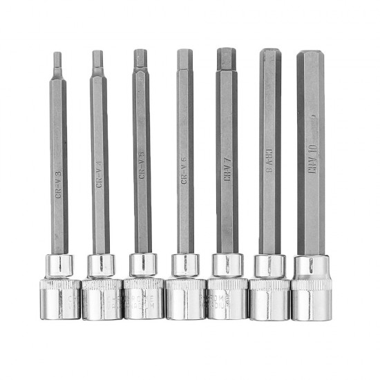 7Pcs 3/8inch Drive Long Reach Hex Bit Socket Set 3-10mm CR-V Screwdriver Head Set