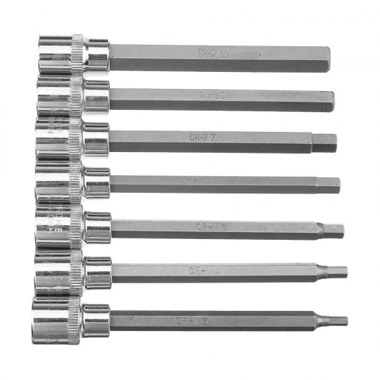 7Pcs 3/8inch Drive Long Reach Hex Bit Socket Set 3-10mm CR-V Screwdriver Head Set