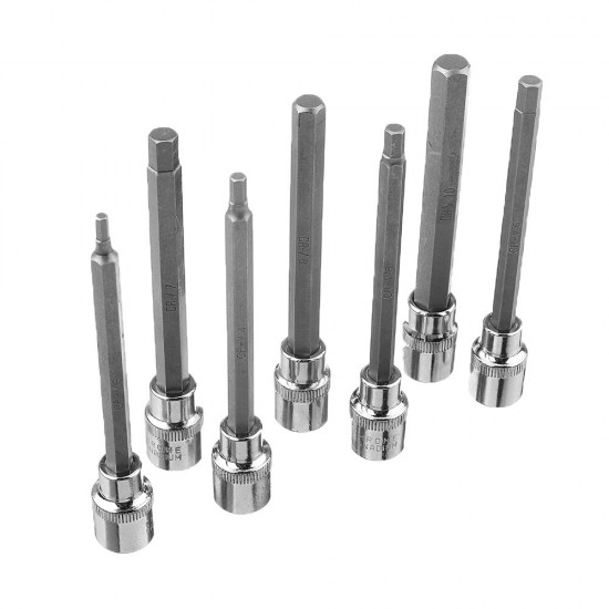 7Pcs 3/8inch Drive Long Reach Hex Bit Socket Set 3-10mm CR-V Screwdriver Head Set