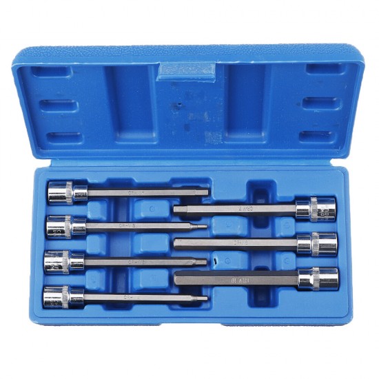 7Pcs 3/8inch Drive Long Reach Hex Bit Socket Set 3-10mm CR-V Screwdriver Head Set