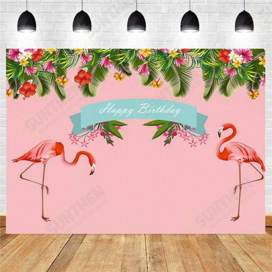 7ft 5ft Tropical Flamingo Birthday Vinyl Studio Backdrop Photography