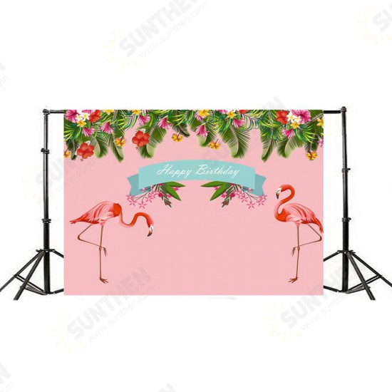 7ft 5ft Tropical Flamingo Birthday Vinyl Studio Backdrop Photography