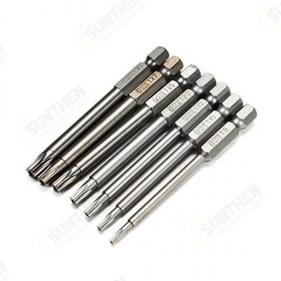 7pcs 75mm T8-T30 Magnetic Torx Screwdriver Bits 1/4 Inch Hex Shank Screwdriver Set