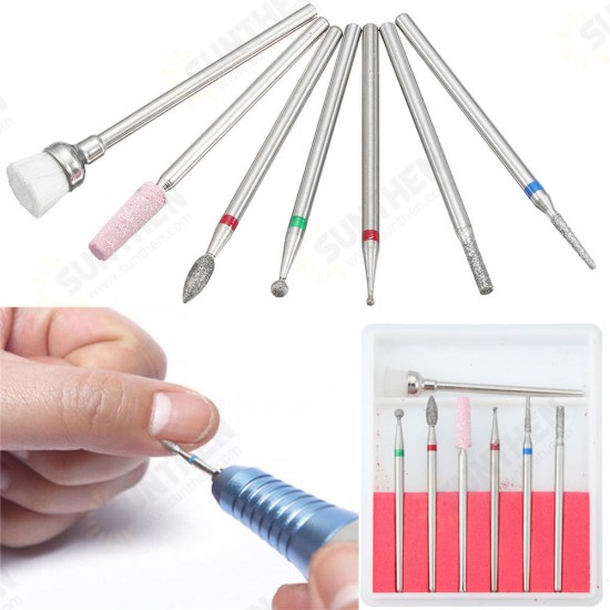 7pcs Abrasive Drill Bits 3/32 Inch Rotate Burr Cuticle Clean Manicure Pedicure Tool