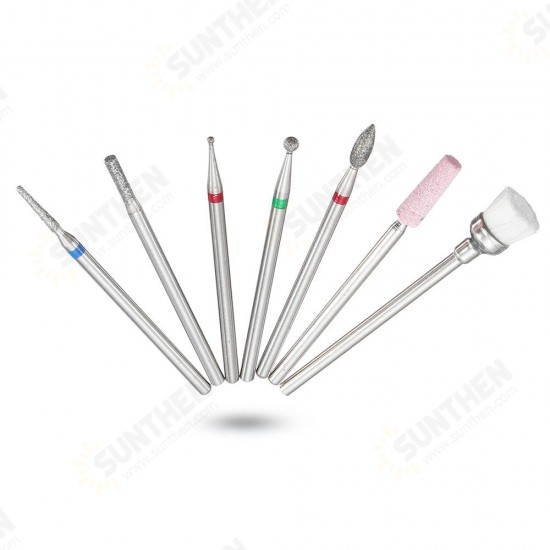 7pcs Abrasive Drill Bits 3/32 Inch Rotate Burr Cuticle Clean Manicure Pedicure Tool