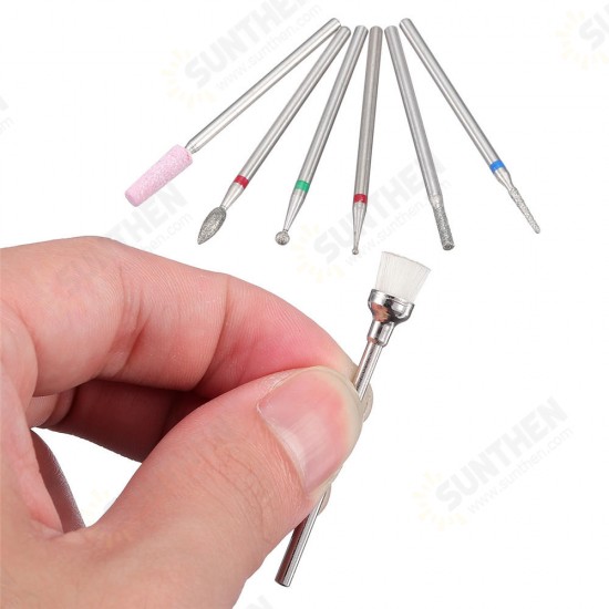 7pcs Abrasive Drill Bits 3/32 Inch Rotate Burr Cuticle Clean Manicure Pedicure Tool