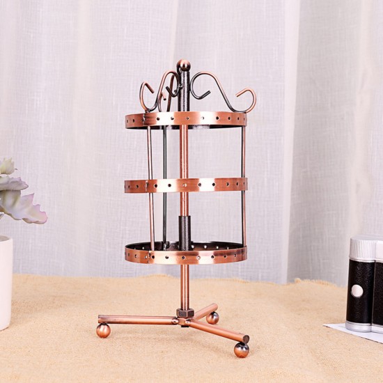 81 Holes 3-tiers Rotating Iron Jewelry Rack Earrings Rings Display Stand Tools Kit