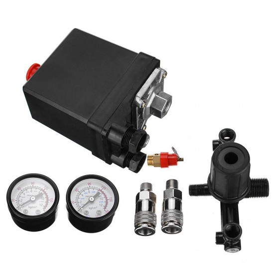 Air Compressor Pressure Switch Control Valve Manifold Regulator Gauges With Quick Connector