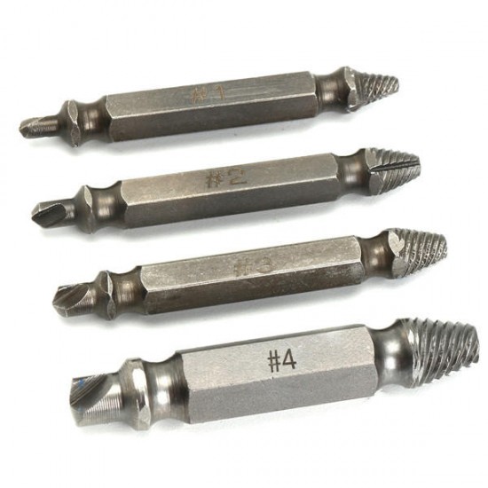 4pcs Double Side Drill Out Damaged Screw Extractor Drill Bits Stripped Screw Removers