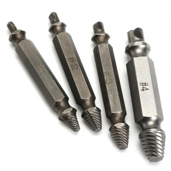 4pcs Double Side Drill Out Damaged Screw Extractor Drill Bits Stripped Screw Removers