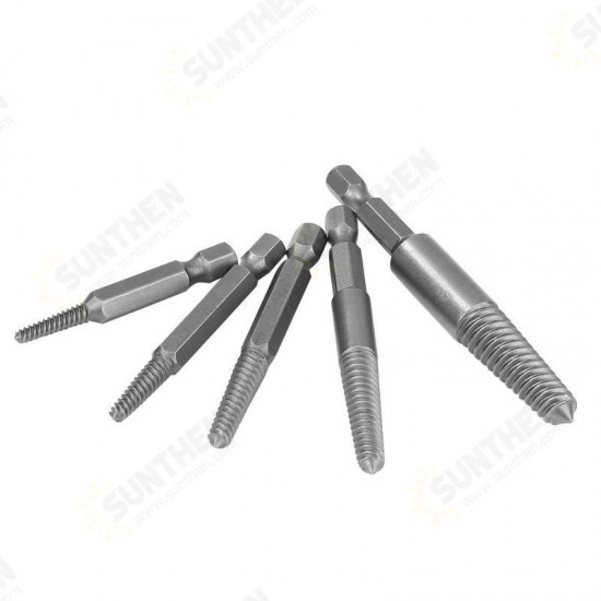 5Pcs Hex Shank Coarse/Fine Teeth Damaged Bolt Remover Screw Extractor Drill Bit Guide Broken Bolt Stud Remover Set