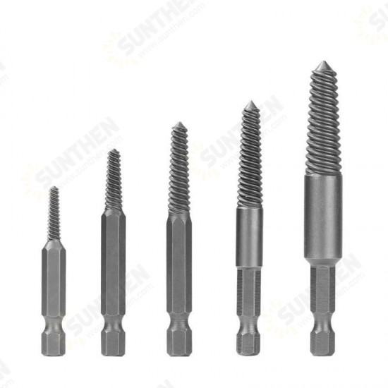 5Pcs Hex Shank Coarse/Fine Teeth Damaged Bolt Remover Screw Extractor Drill Bit Guide Broken Bolt Stud Remover Set