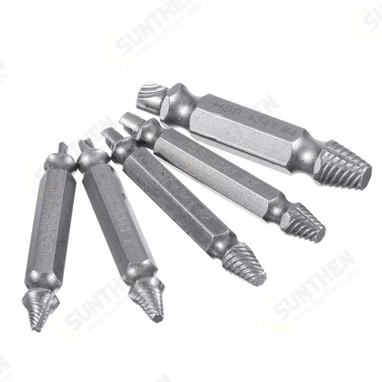 5pcs HSS Double Side Damaged Screw Extractor Out Remover Bolt Stud Tool