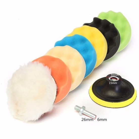 8Pcs 6 Inch Sponge and Woolen Polishing/Buffing Pad Kit For Car Polisher