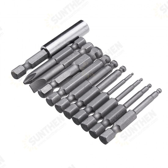 11pcs 50mm Magnetic Ball Screwdriver Bit H1.5/2/2.5/3/4/5/6/8 PH2 SL6 Screwdriver