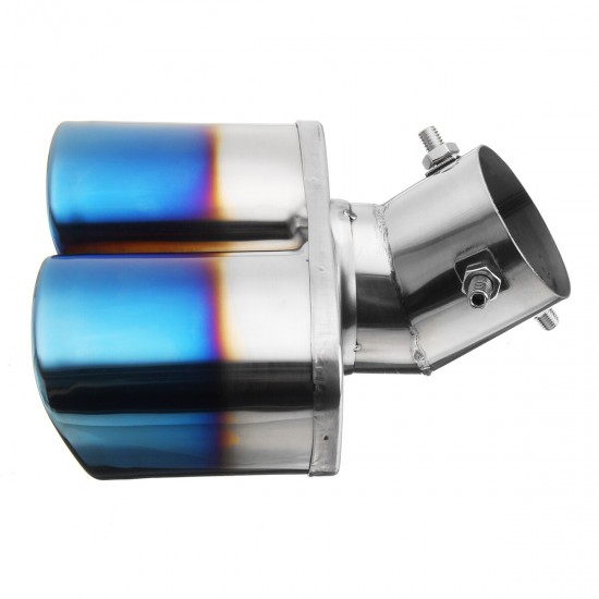 Universal Square Double Outlet Half-Grilled Blue Muffler Exhaust Tip End Tail Pipe