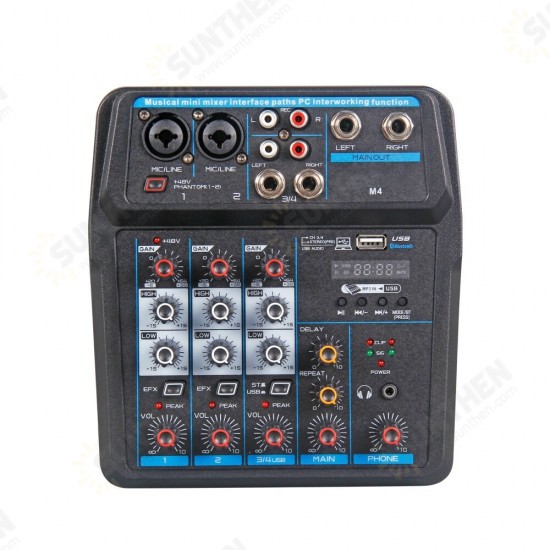 4 6 Channels Sound Mixing Console Portable Audio Mixer bluetooth USB Record 48V Phantom Power for PC Laptop Speaker Headphone