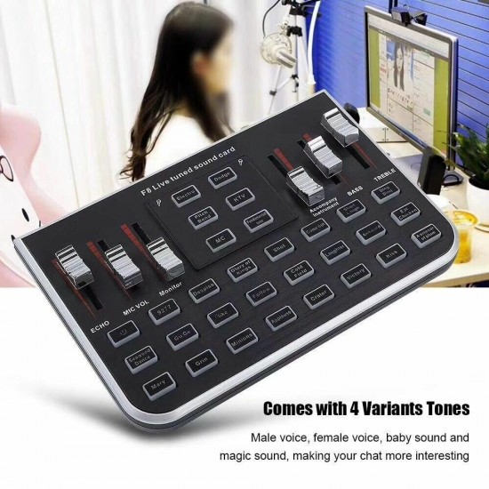 F8 Sound Card Studio Audio Mixer Microphone Webcast Entertainment Streamer Live Sound Card for Phone Computer