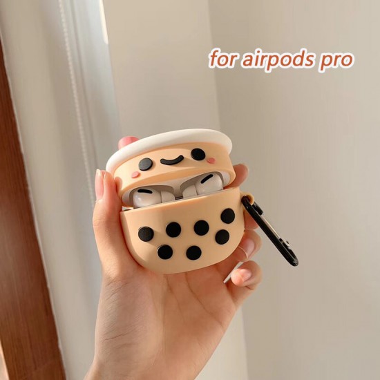 Creative Pearl Milk Tea Pattern Soft Silicone Shockproof Earphone Storage Case for Apple Airpods 1 / 2 / 3 Airpods Pro