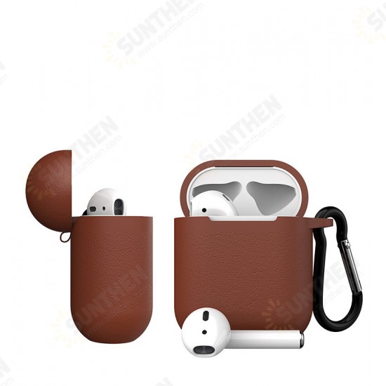 Luxury Portable PU Leather Wireless bluetooth Earphone Storage Cover with Anti-lost rope & Keychain for Apple Airpods 1/2