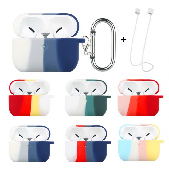 Rainbow Series 3 in 1 Split Color Soft TPU Shockproof Earphone Storage Case Protective Cover with Anti-Lost Strap Keychain for Airpods Pro