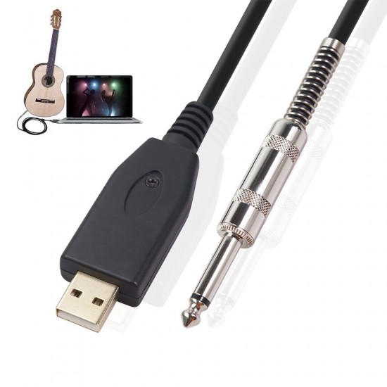 US48S USB To 6.35mm Electric Guitar Bass Cable Single Track PC Instrument Cable Audio Adapter Converter USB Guitar Cable 2/3m