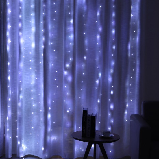 100/200/300 LED Window Curtain Lights USB Waterproof Fairy String Lights Decorative Christmas Twinkle Backdrop Patio Wall Decor - 8 Modes with Hook