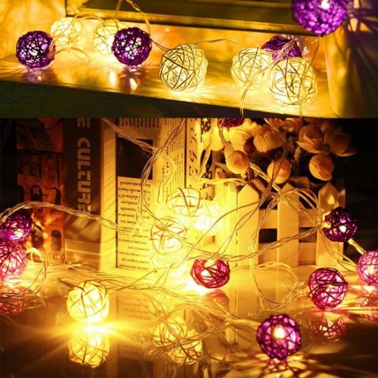 20 LED Rattan Ball String Light Home Garden Fairy Lamp Xmas Wedding Party Decor