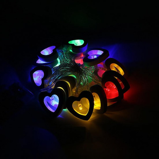 2.2M 20LEDs Wooden Heart-Shaped Warm White White Multicolor Yellow Green Blue LED String Light