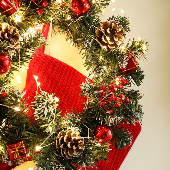30cm Diameter Christmas Wreath Decoration Light Christmas Wreath Garland Battery Box