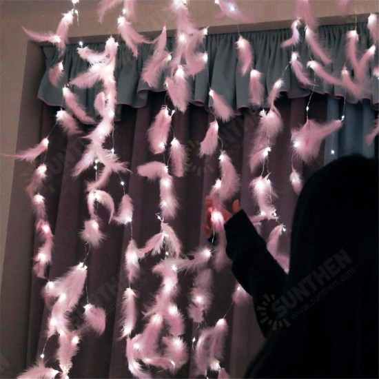 3*2M 3*3M Feather Copper Wire 8 Modes LED Curtain String Light USB Lamp for Room Party Decoration