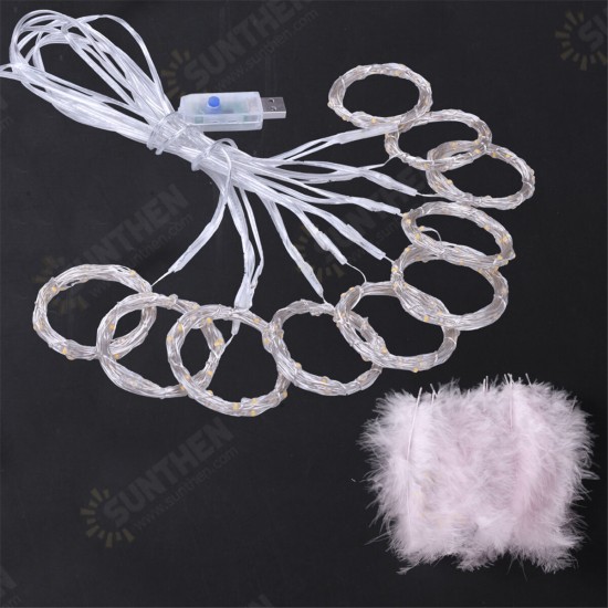 3*2M 3*3M Feather Copper Wire 8 Modes LED Curtain String Light USB Lamp for Room Party Decoration