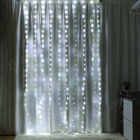 3M*3M Hanging 300LED Curtain Fairy String Light 8 Modes Outdoor Wedding Party Wall Decor Lamp DC5V