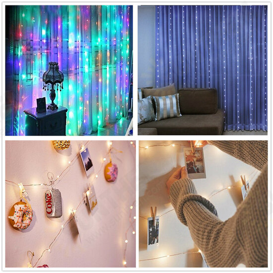 3x3M Waterproof USB 300LED Window Curtain String Light 8 Modes Outdoor Fairy Lamp Home Decor with Hook