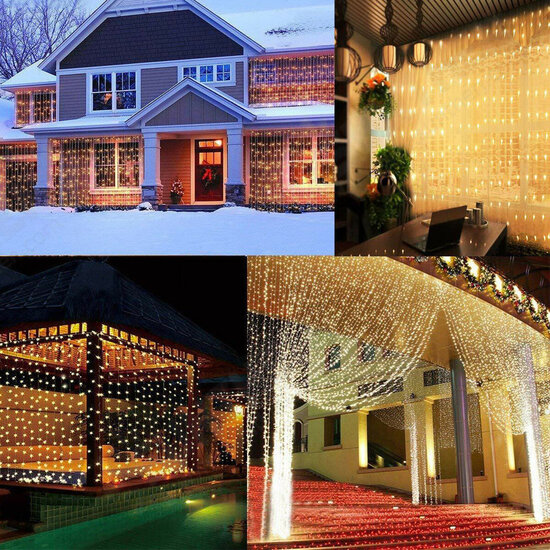 3x3M Waterproof USB 300LED Window Curtain String Light 8 Modes Outdoor Fairy Lamp Home Decor with Hook