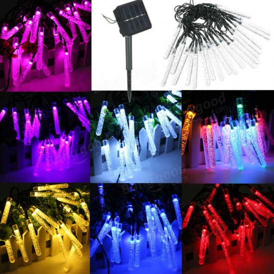 4.8M 20 LED Bubble Icicle Fairy String Light Solar Power Christmas Party Lamp