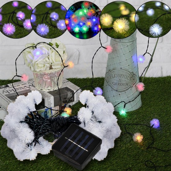 5M 20LED Dandelion Ball Solar Christmas Party Decor Outdoor Fairy String Light Lamp