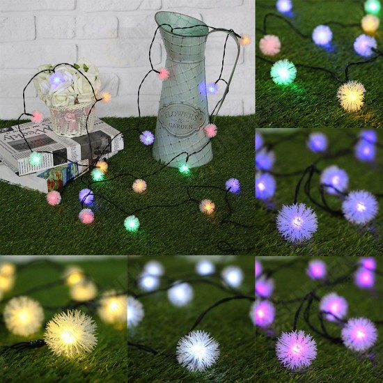 5M 20LED Dandelion Ball Solar Christmas Party Decor Outdoor Fairy String Light Lamp