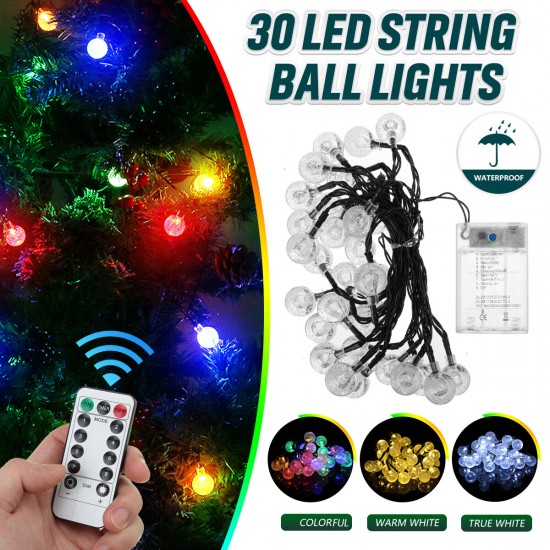 6.5M 30LED Ball String Light Outdoor Christmas Garden Party Wedding Decor Waterproof+Remote Control