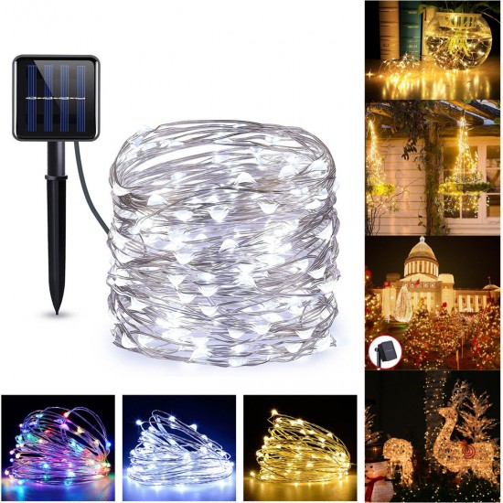 7/12/22/32M Solar String Light Copper Wire Outdoor Waterproof Garden Xmas Decor