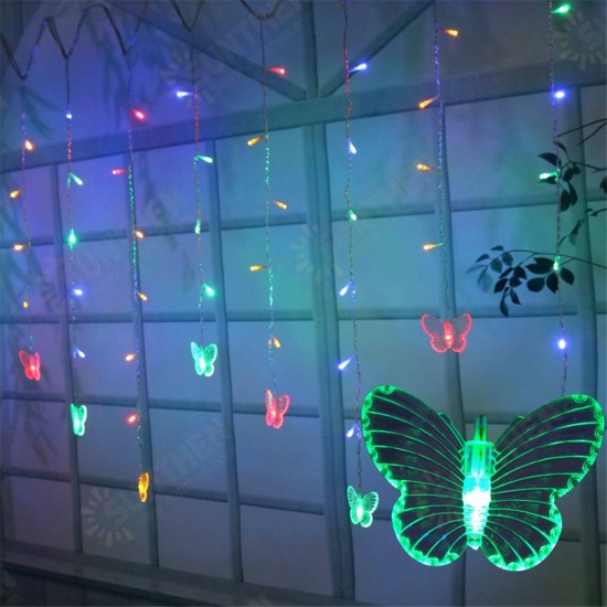 96 LED Butterfly String Curtain Lights Colorful Wedding Waterproof Lamp 8 Modes