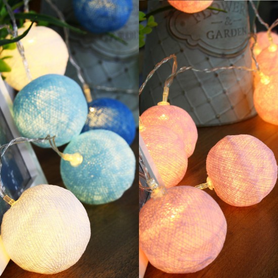 Battery Operated 20LEDs Warm White Cotton Ball Fairy String Light for Wedding Christmas DC4.5V