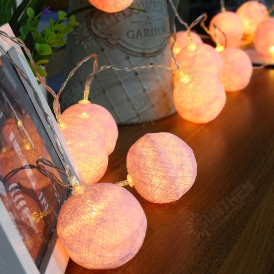 Battery Powered 10LEDs Warm White Cotton Ball Fairy String Light For Wedding Christmas DC3V