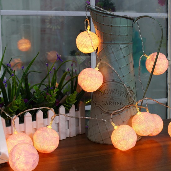 Battery Powered 10LEDs Warm White Cotton Ball Fairy String Light For Wedding Christmas DC3V