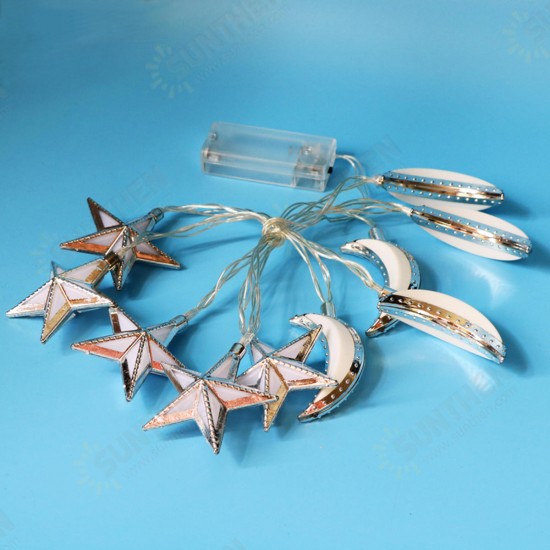 Battery Powered 10PCS Moon Star Shape Eid Ramadan LED String Light Indoor Home Party Decor