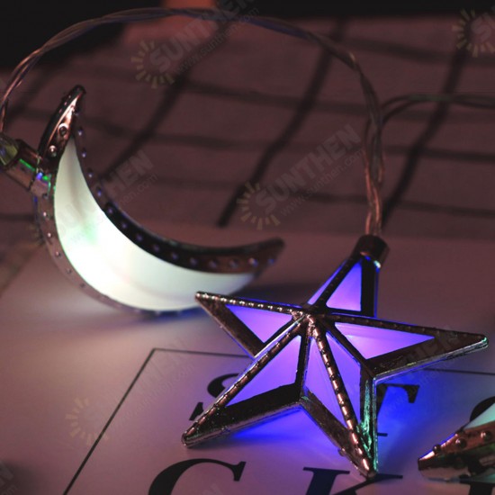 Battery Powered 10PCS Moon Star Shape Eid Ramadan LED String Light Indoor Home Party Decor