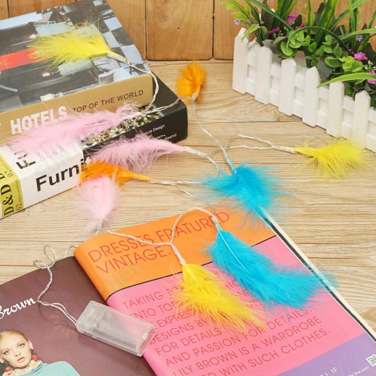 Battery Powered 1.2M 2.2M Colorful Feather Shaped Warm White Indoor Fairy String Light For Christmas