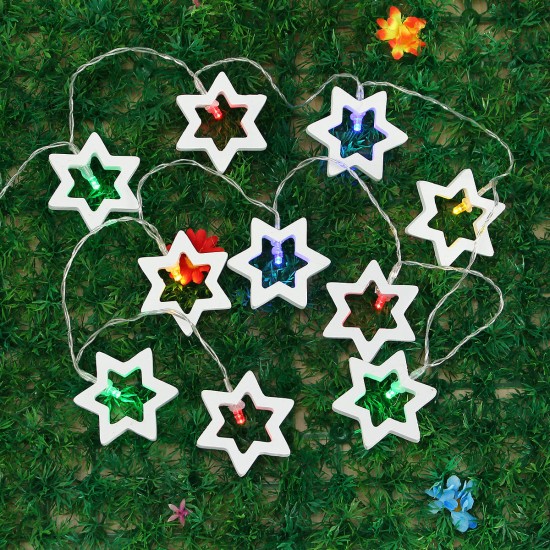 Battery Powered 1.8M 0.3W 10LED Wooden Star Shape Fairy String Light for Christmas Party Decor DC3V